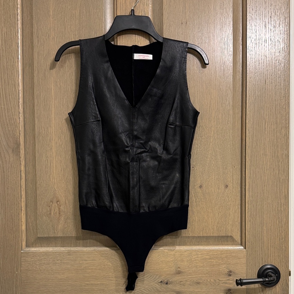 Commando Black Womens Vegan Leather  Bodysuit size Small